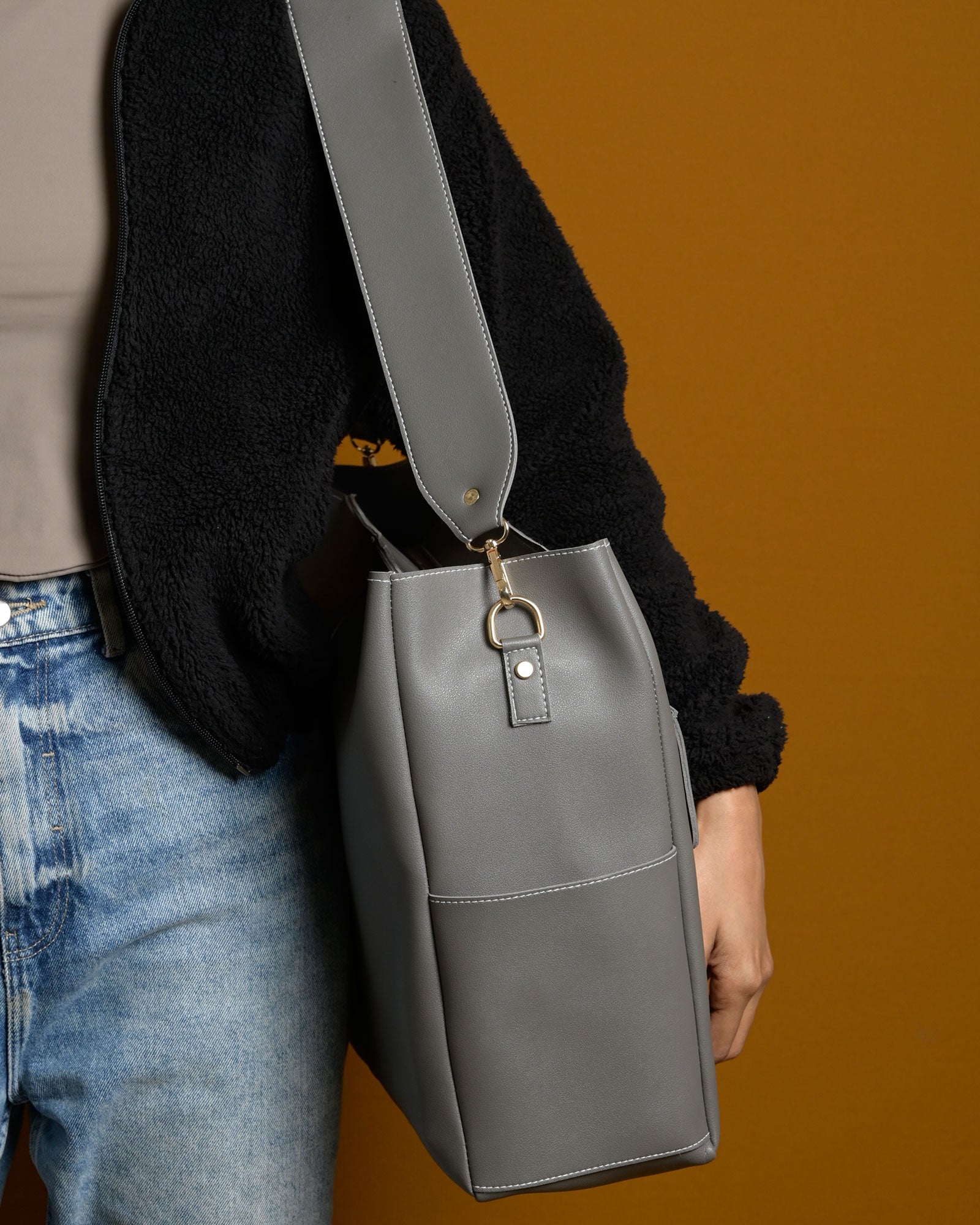 Caro Dual Zipper Tote Bag - Grey