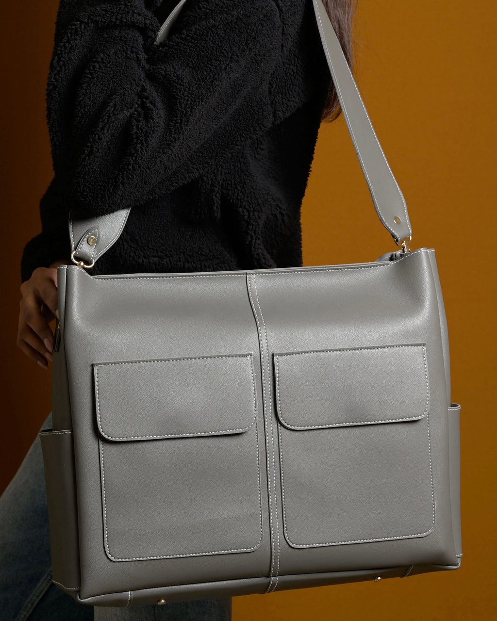 Caro Dual Zipper Tote Bag - Grey