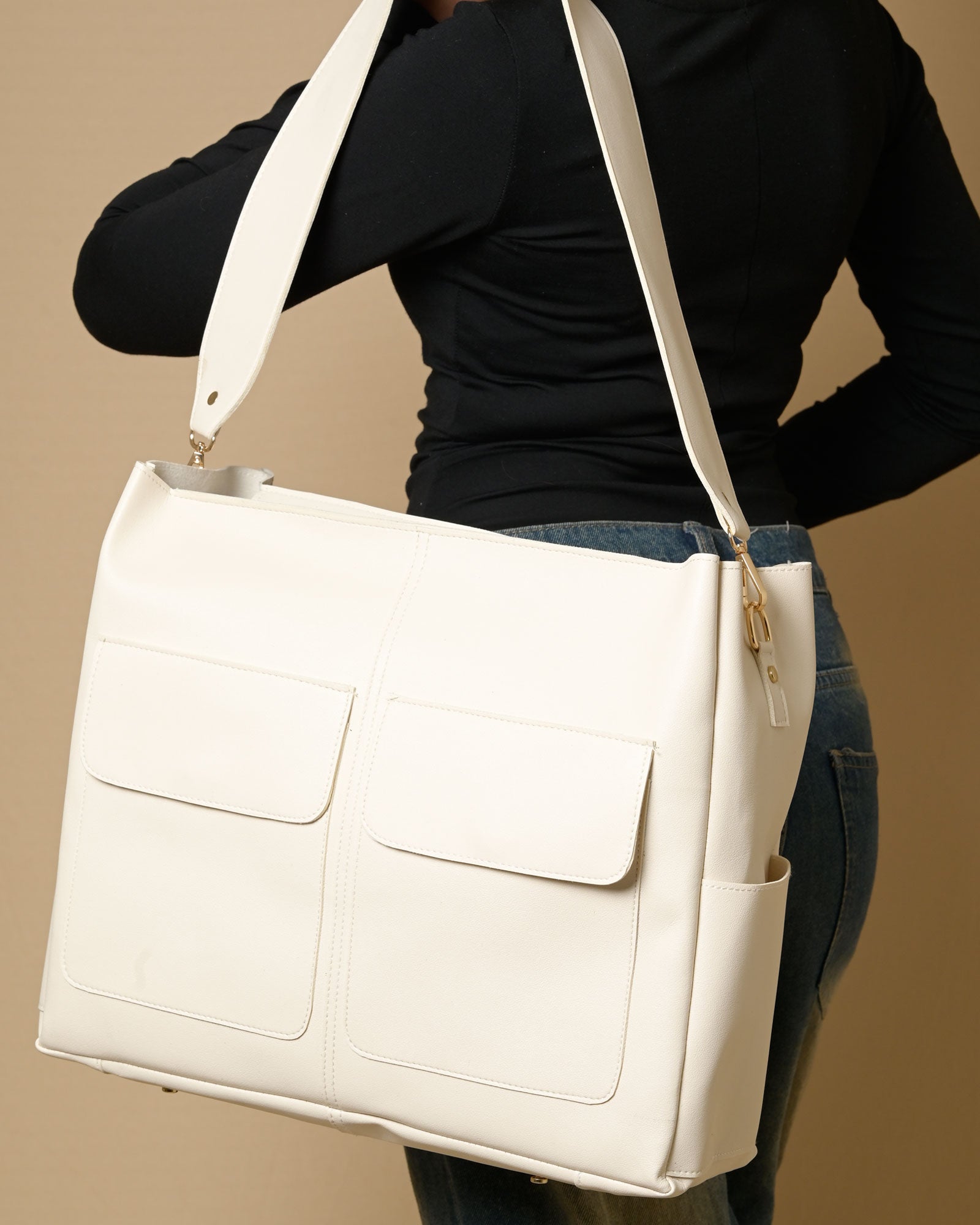Caro Dual Zipper Tote Bag - Ivory
