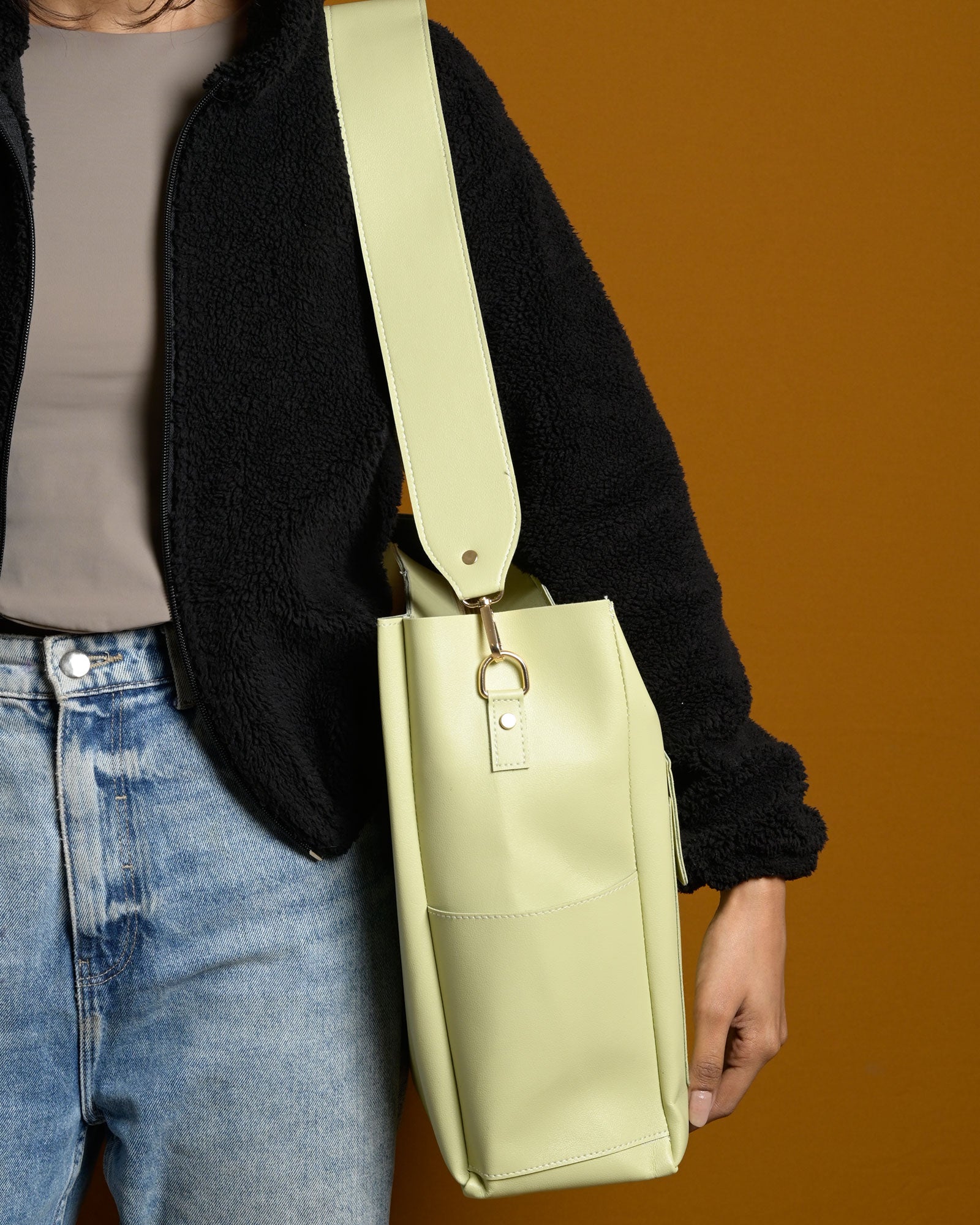 Caro Dual Zipper Tote Bag - Lime Green