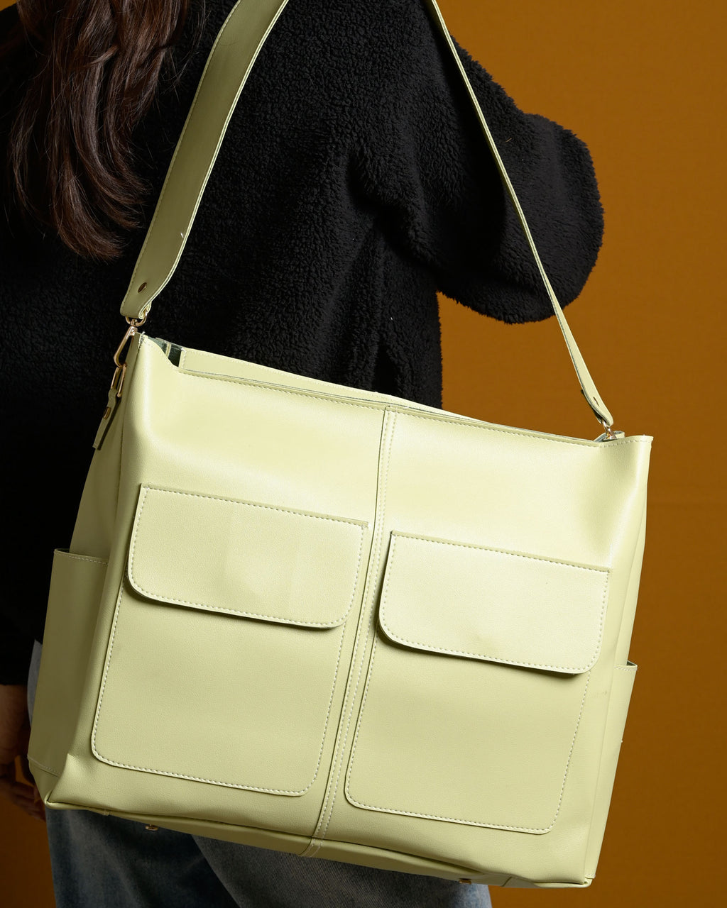 Caro Dual Zipper Tote Bag - Lime Green