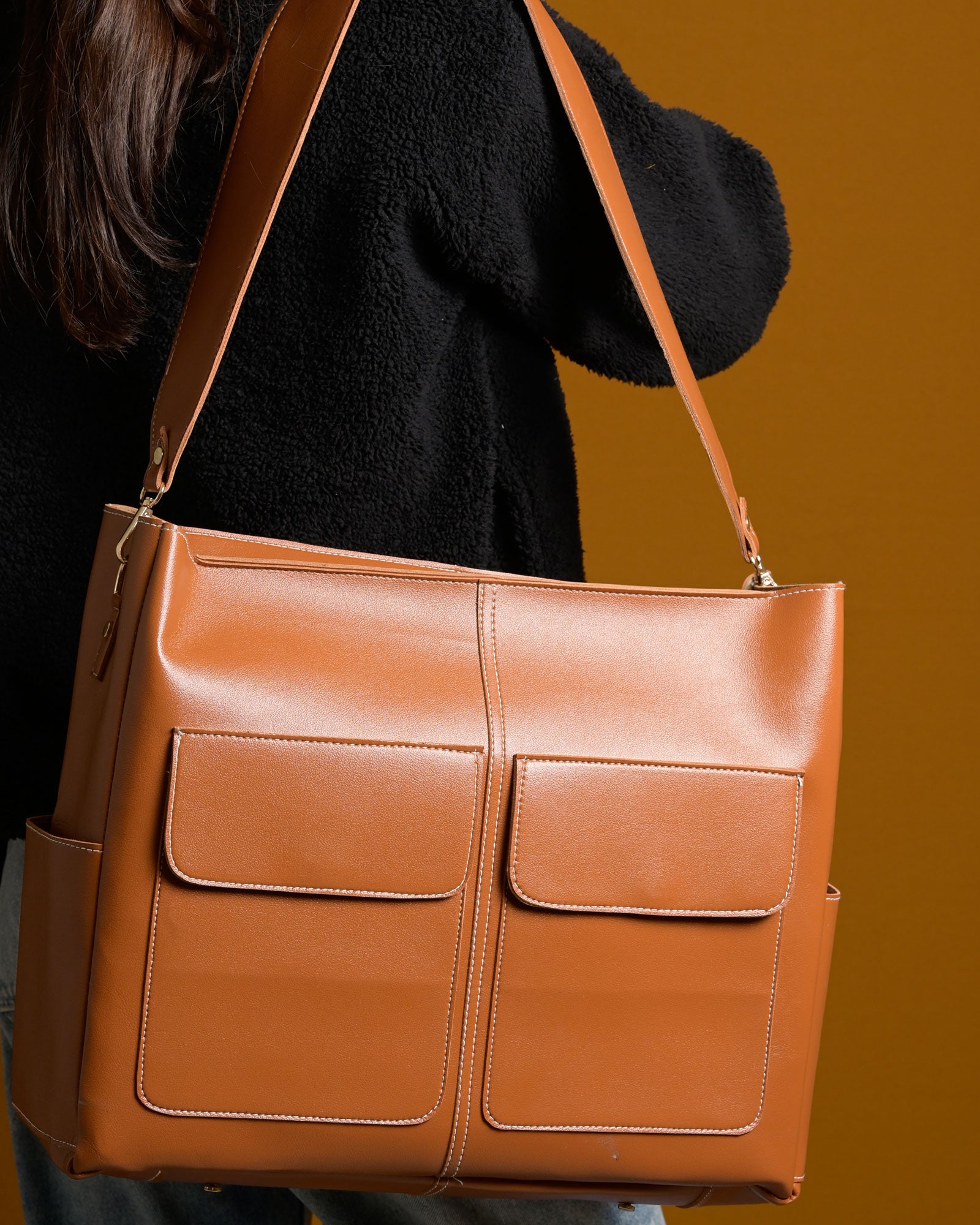 Caro Dual Zipper Tote Bag - Tan