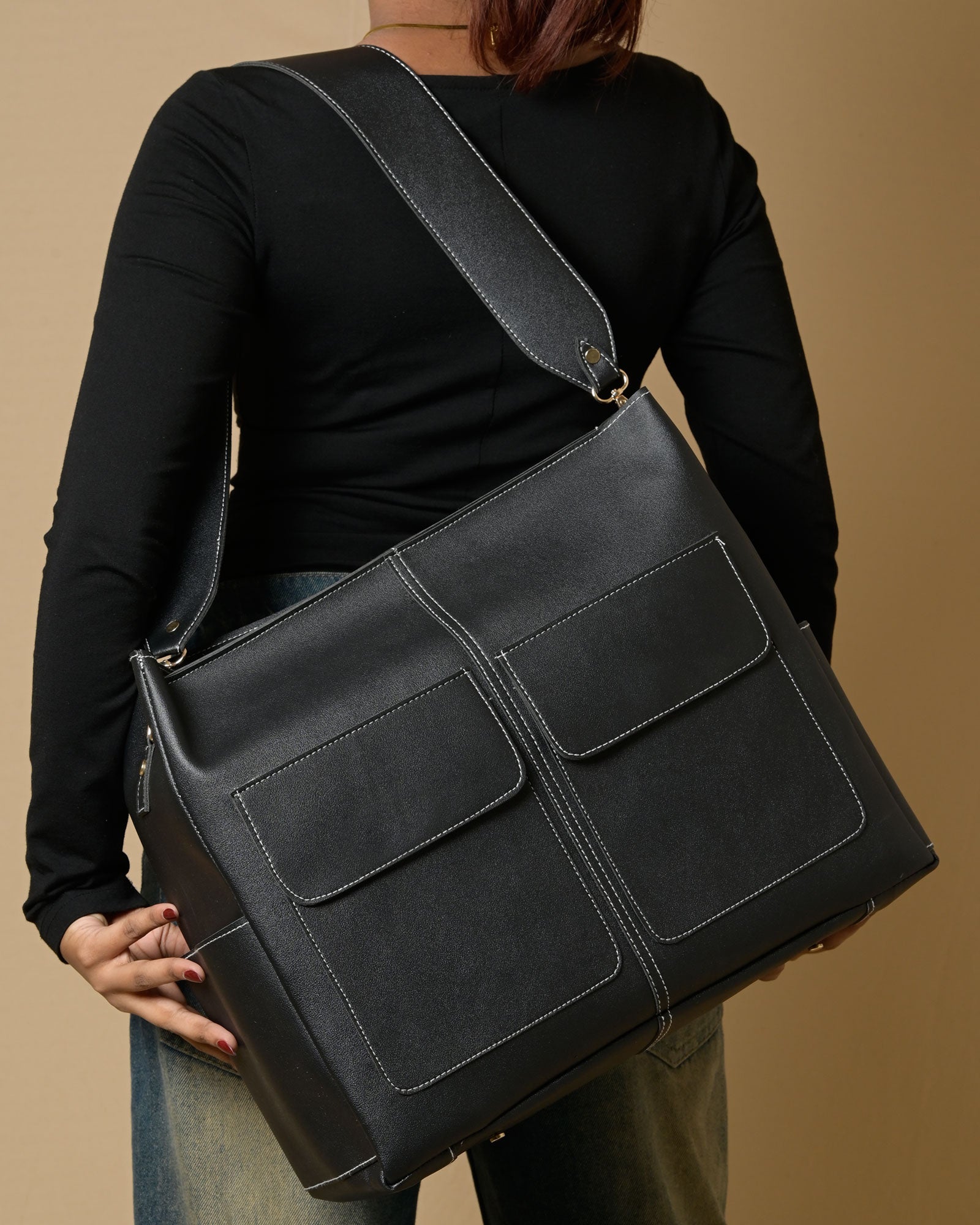 Caro Zipper Tote Bag - Black
