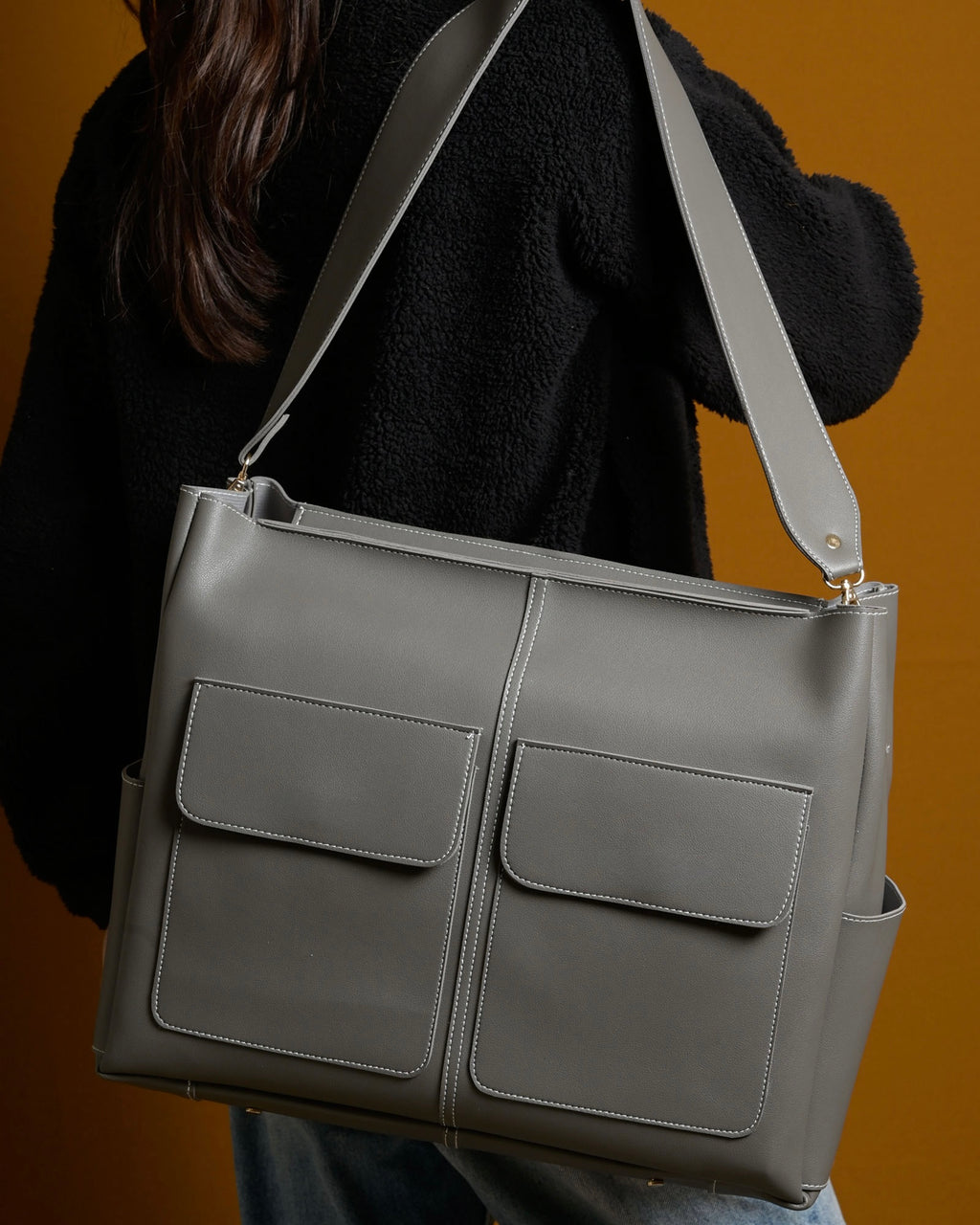 Caro Zipper Tote Bag - Grey