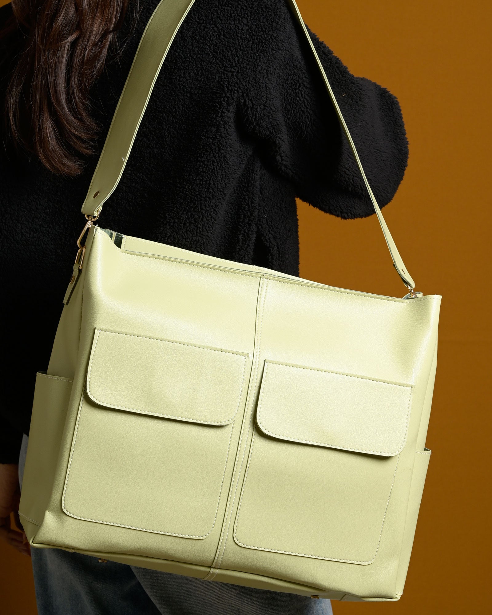 Caro Zipper Tote Bag - Lime Green
