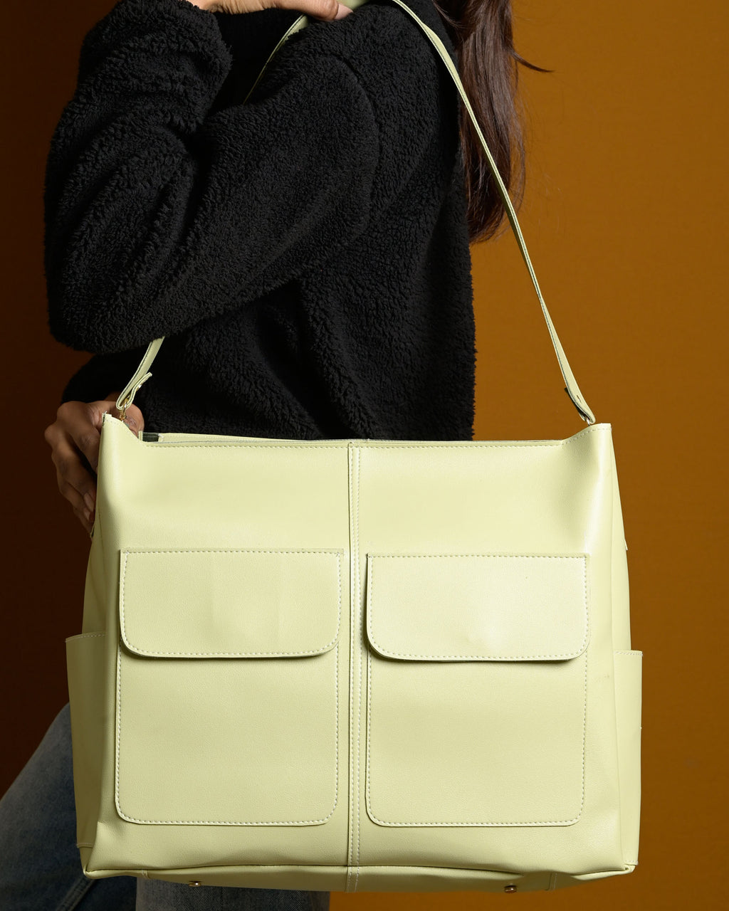 Caro Zipper Tote Bag - Lime Green