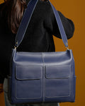 Caro Zipper Tote Bag - Navy Blue