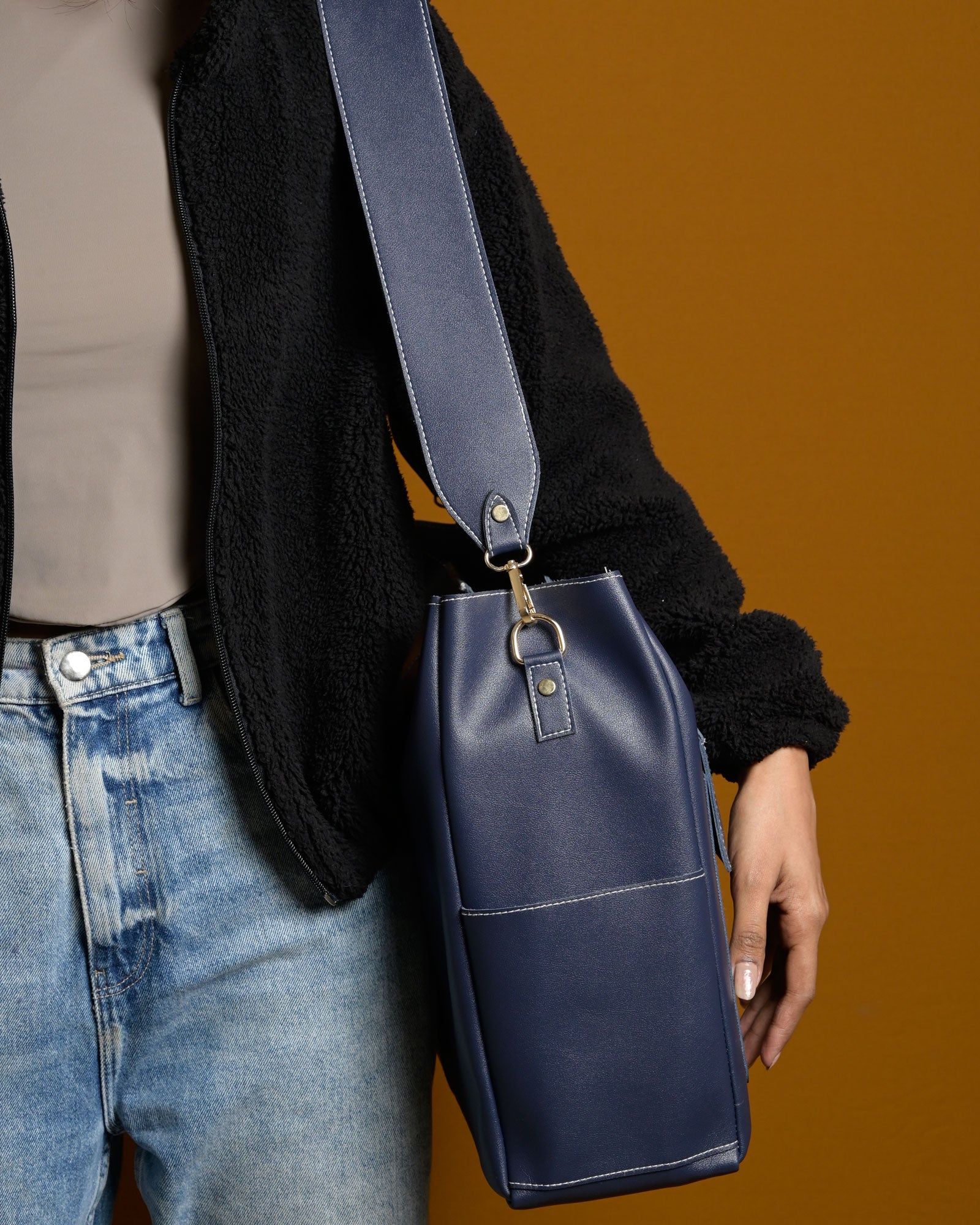 Caro Zipper Tote Bag - Navy Blue