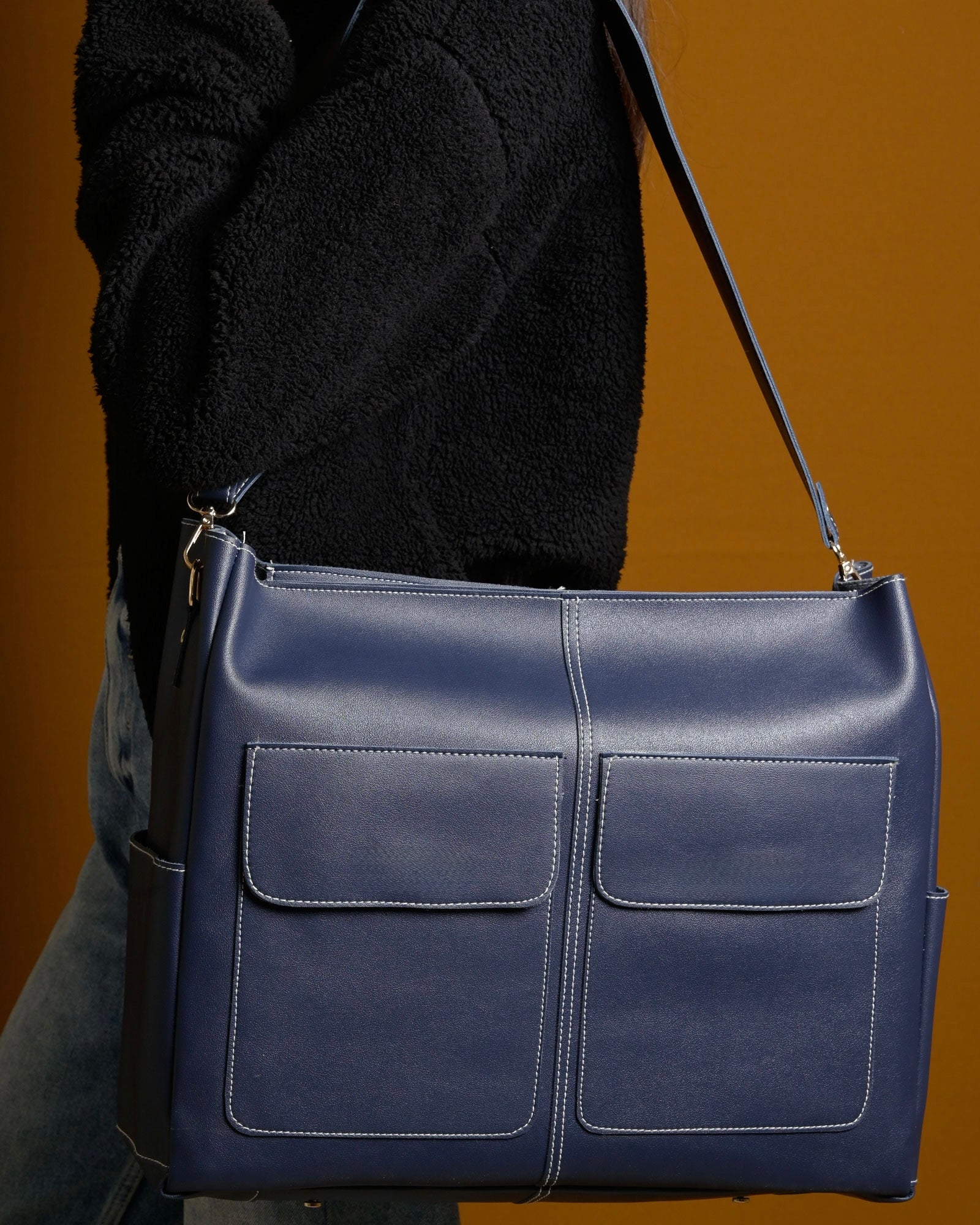 Caro Zipper Tote Bag - Navy Blue