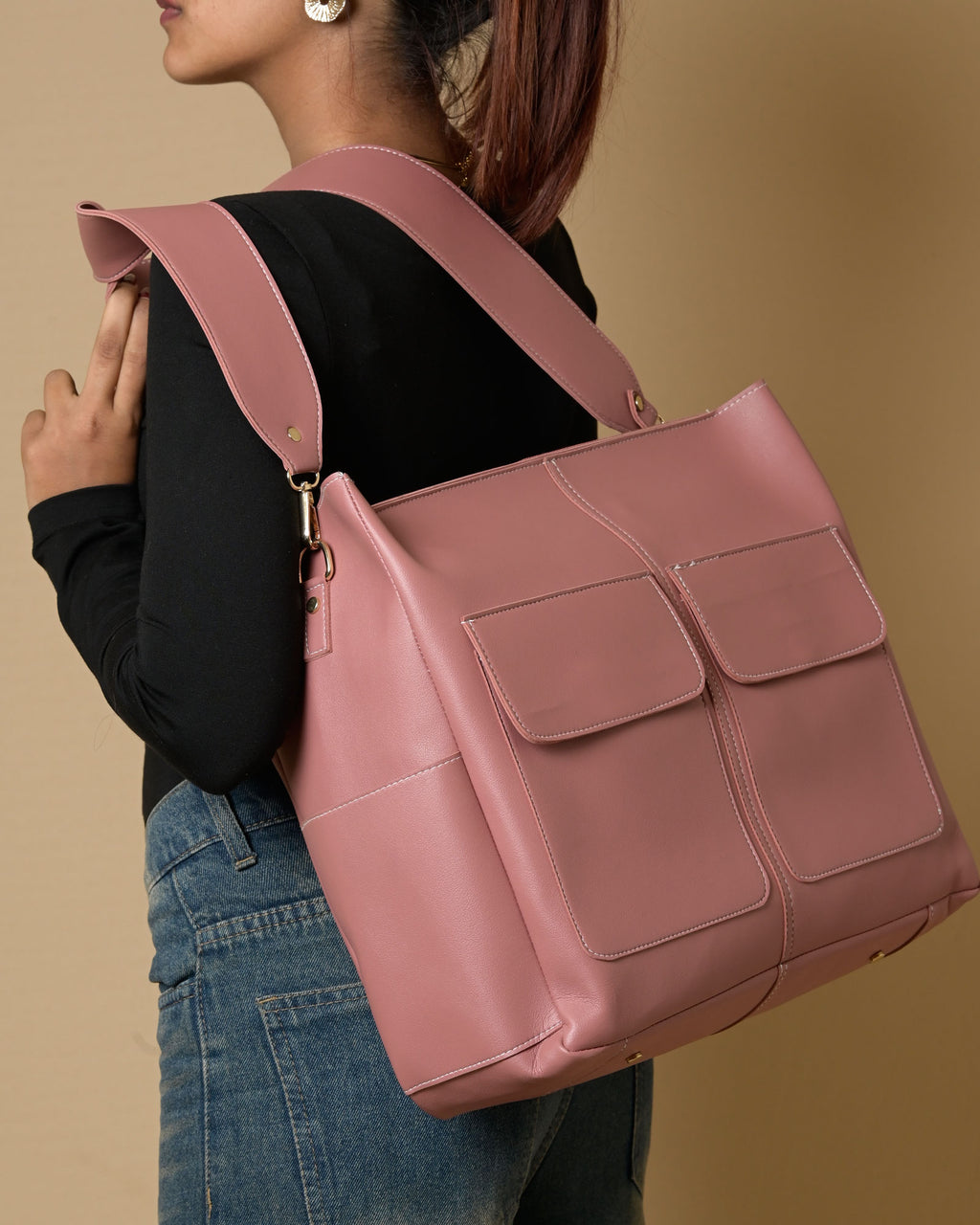 Caro Zipper Tote Bag - Peach