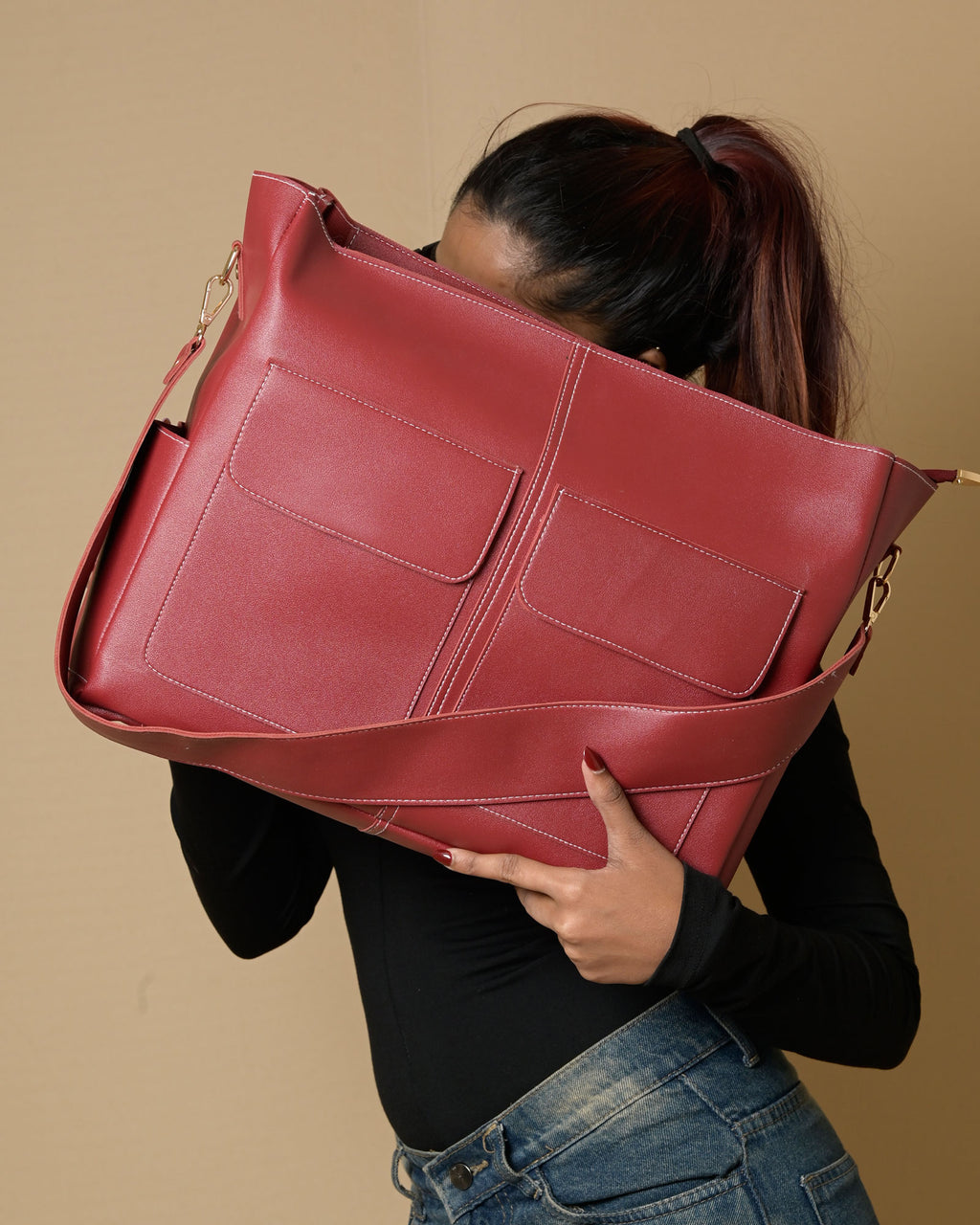 Caro Zipper Tote Bag - Red