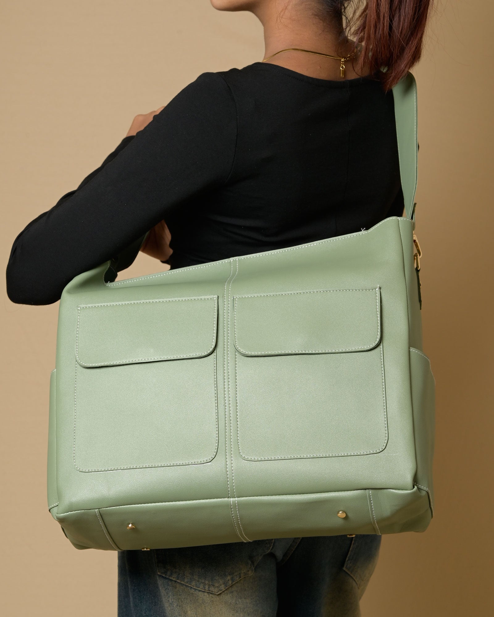 Caro Zipper Tote Bag - Sage Green