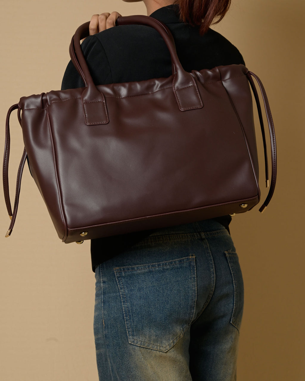 Coco Drawstring Tote Bag - Brown