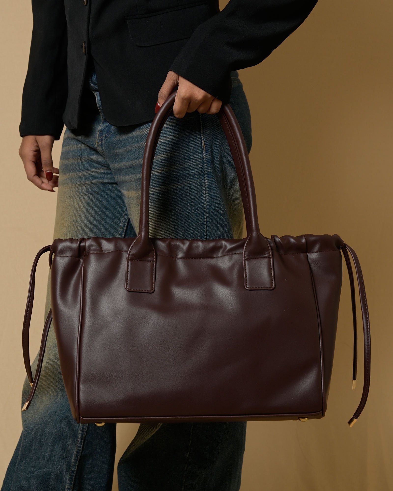 Coco Drawstring Tote Bag - Brown