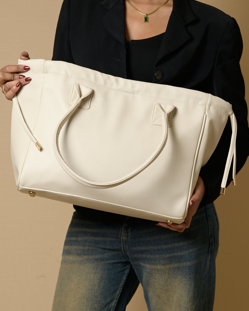 Coco Drawstring Tote Bag - Ivory