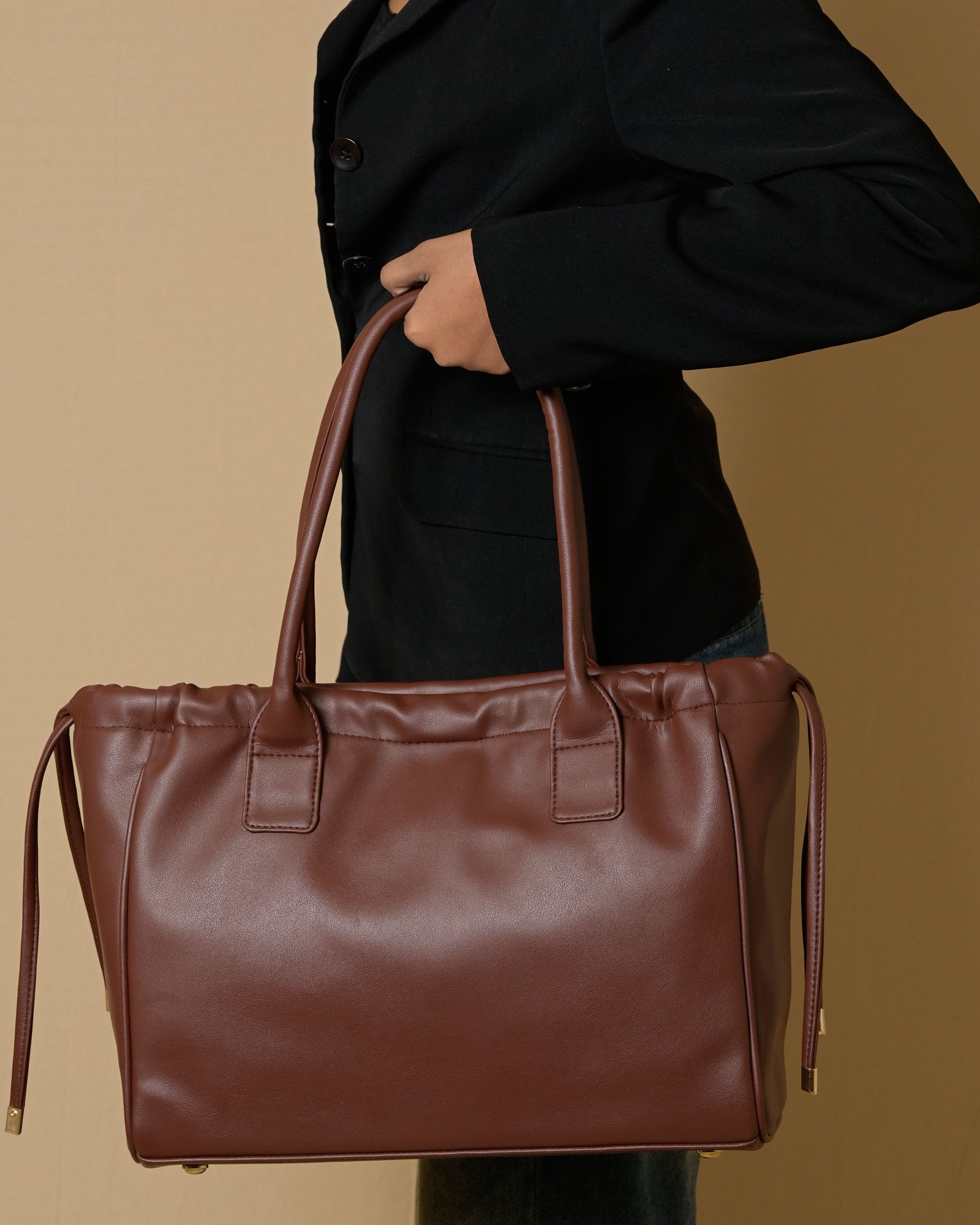 Coco Drawstring Tote Bag - Light Brown