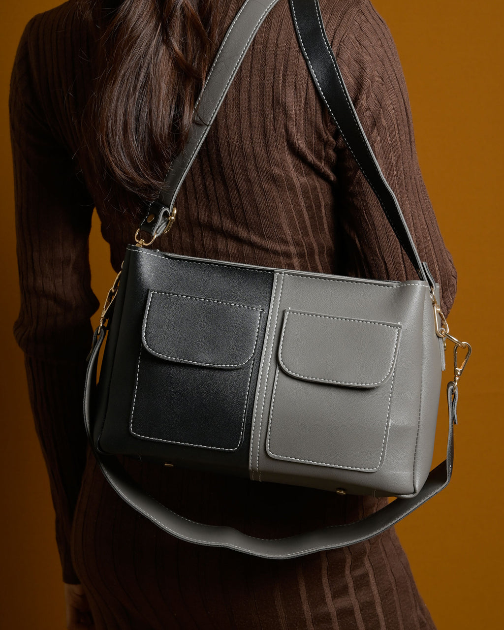 Mini Caro Multi Tote Bag - Grey & Black