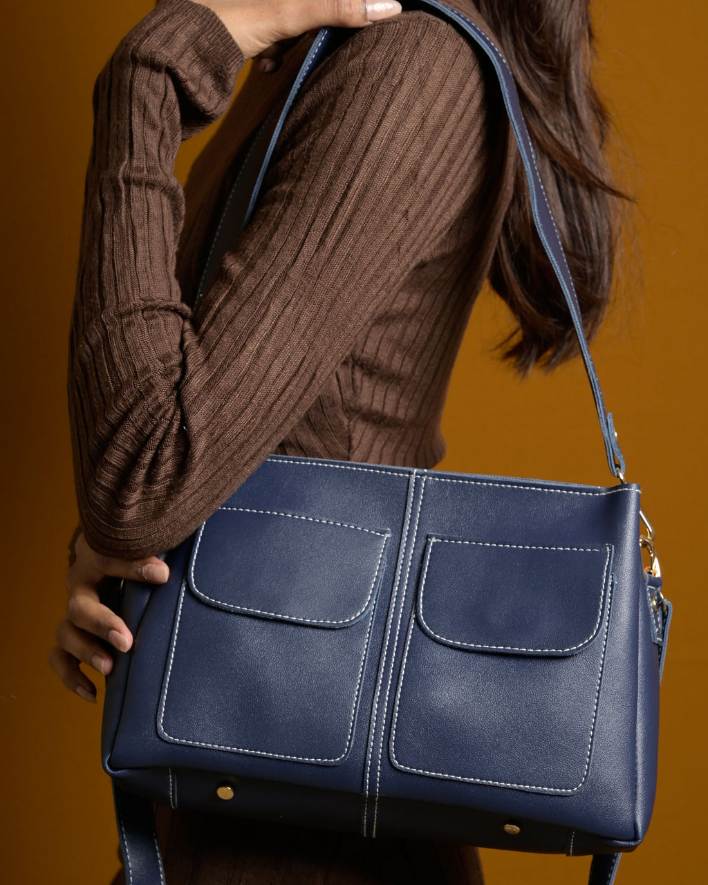 Mini Caro Tote Bag - Navy Blue