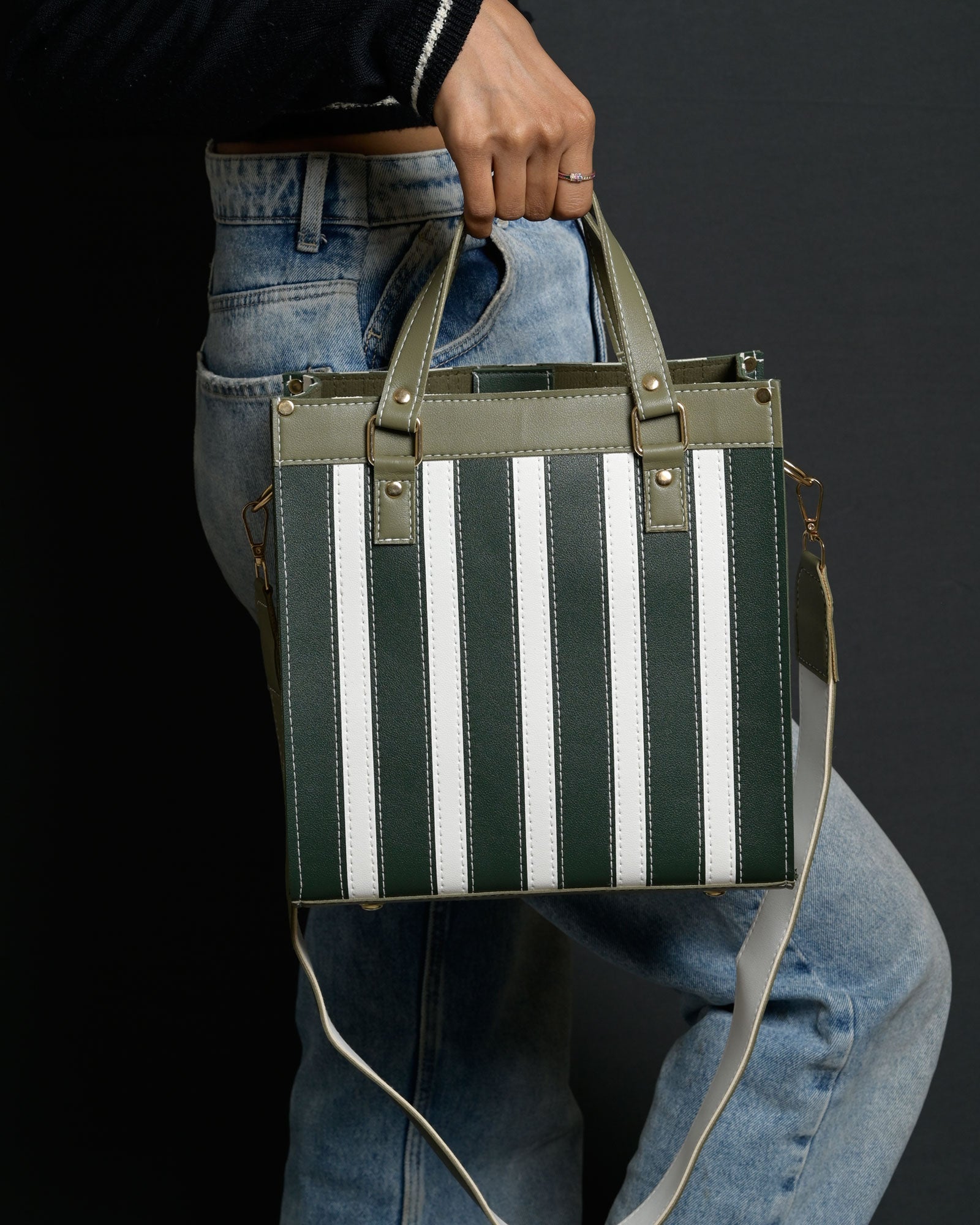 Mini Pinstripe Bag - Olive & Sage