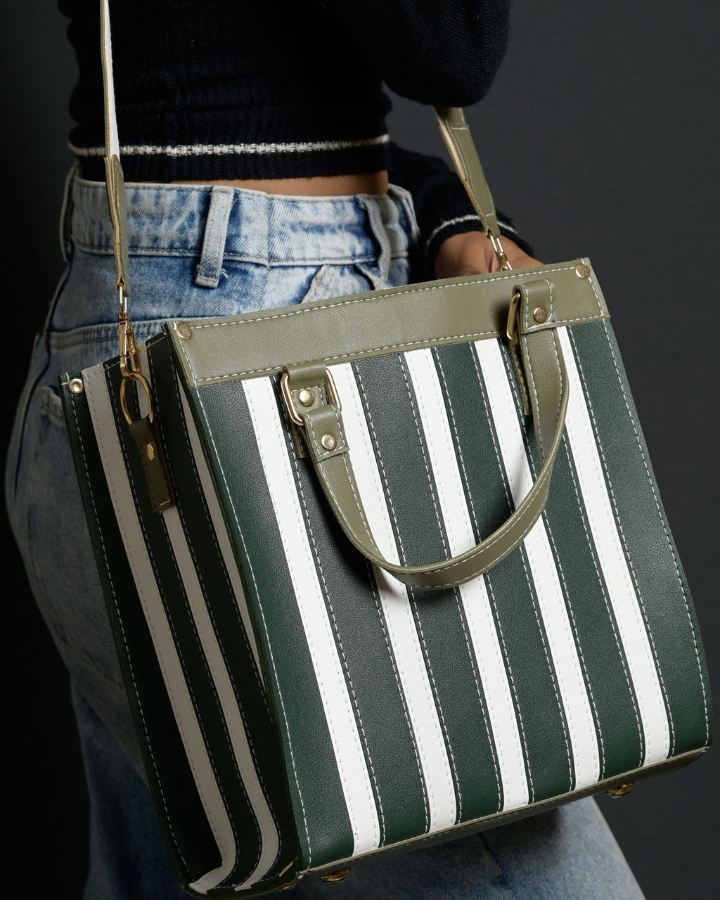 Mini Pinstripe Bag - Olive & Sage