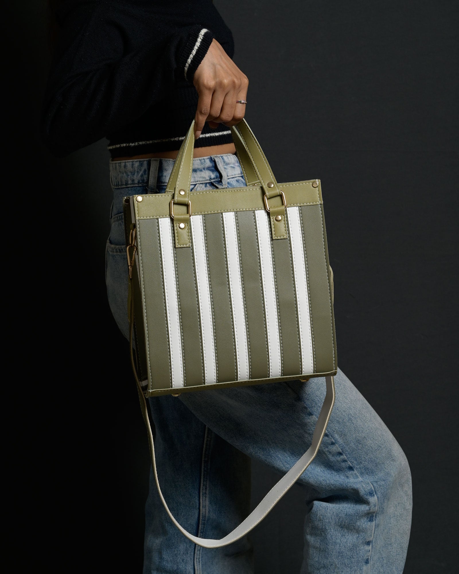 Mini Pinstripe Bag - Sage & Lime