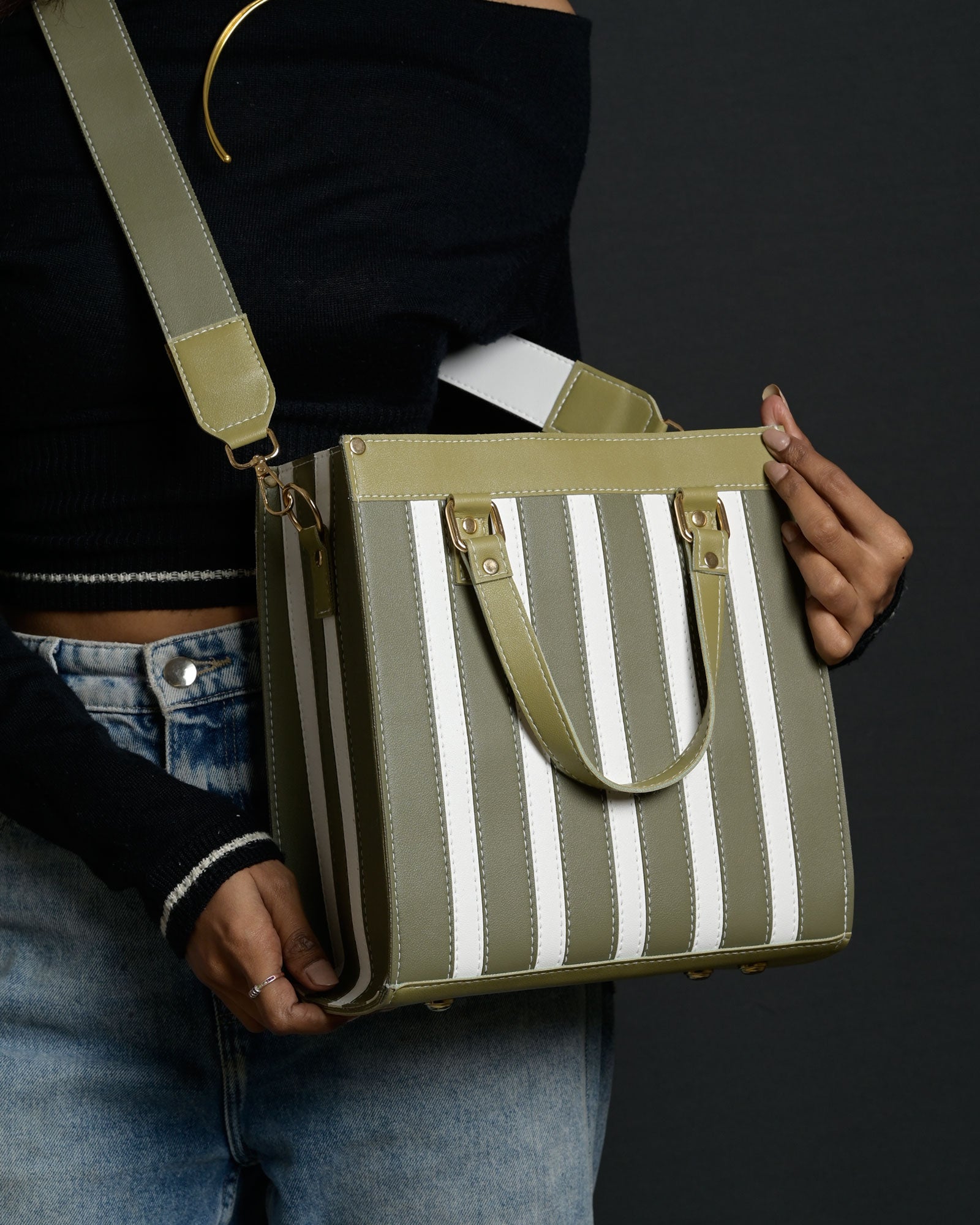 Mini Pinstripe Bag - Sage & Lime