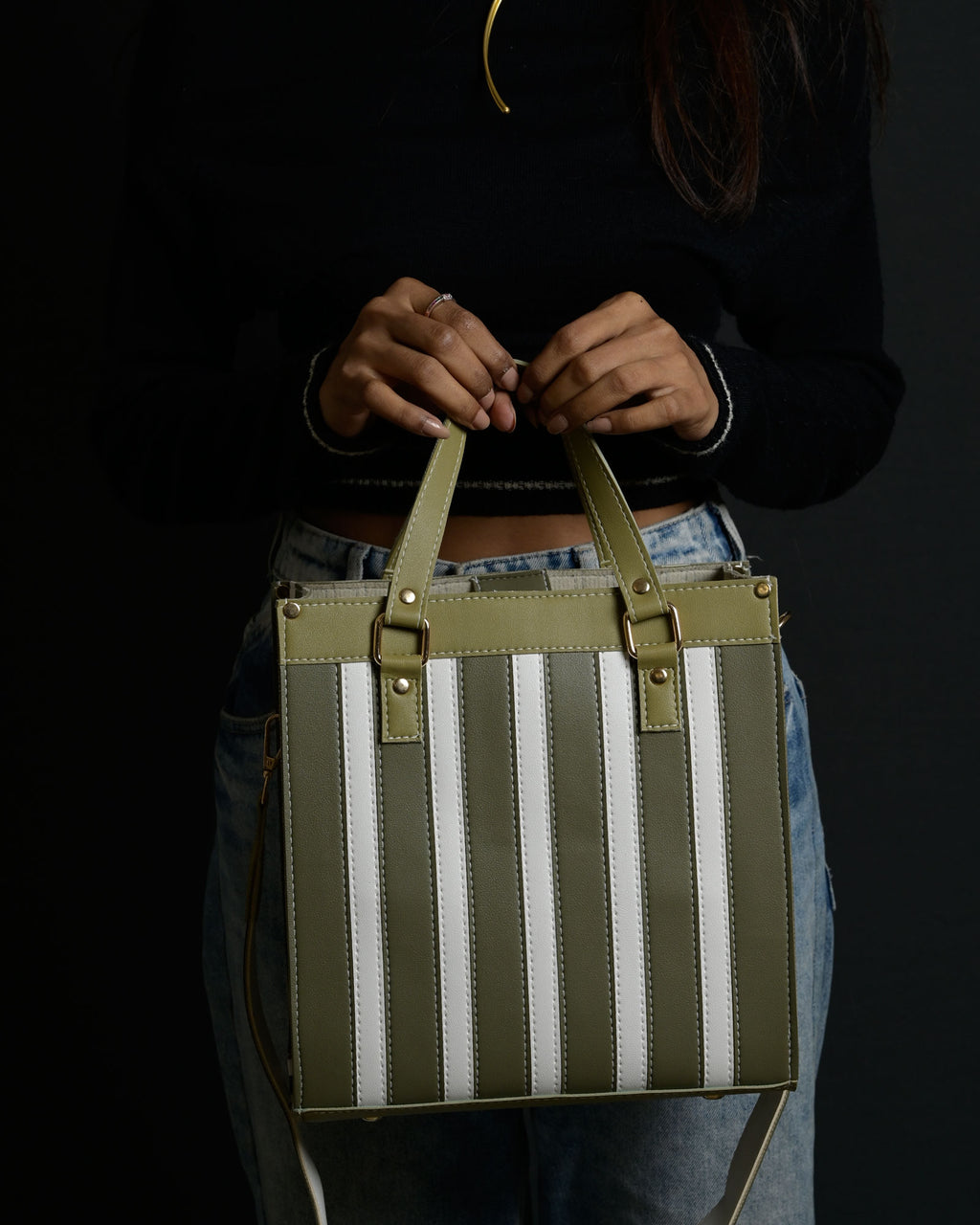 Mini Pinstripe Bag - Sage & Lime