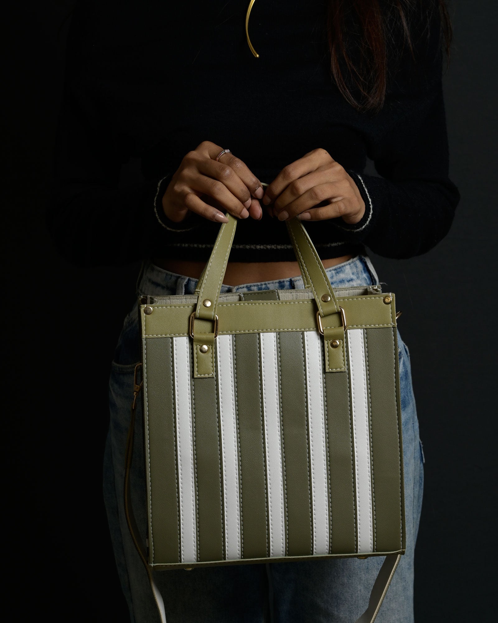 Mini Pinstripe Bag - Sage & Lime