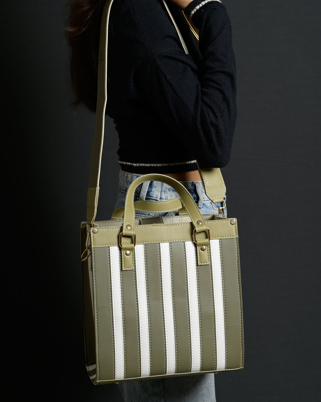 Mini Pinstripe Bag - Sage & Lime
