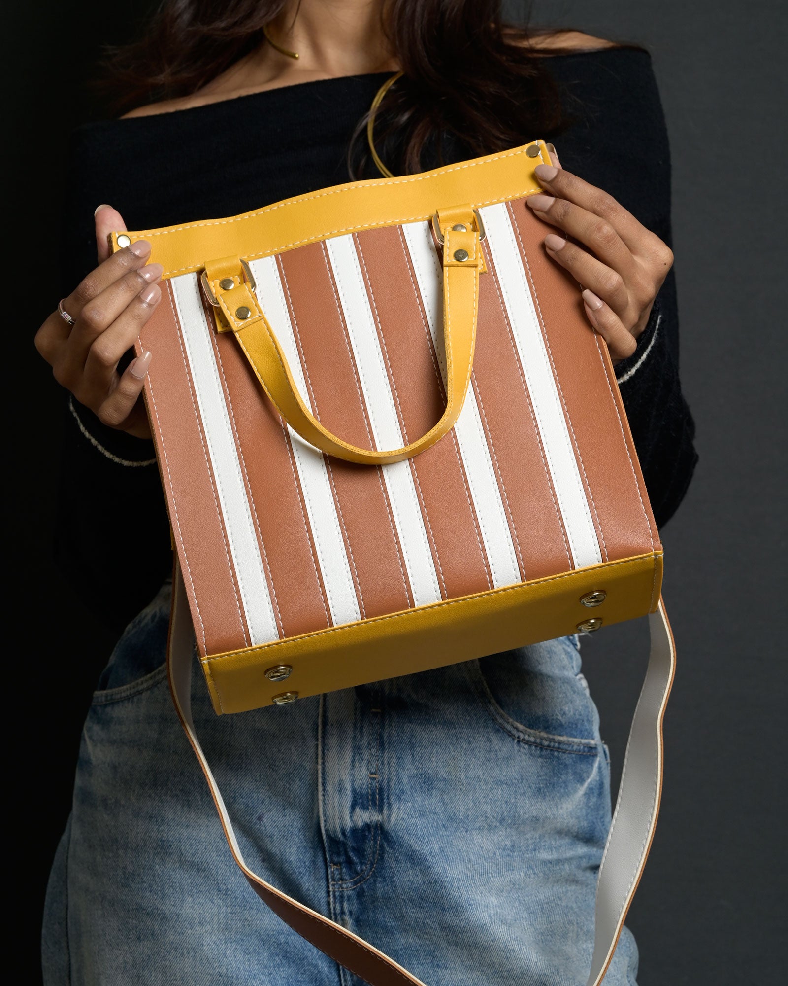 Mini Pinstripe Bag - Tan & Mustard