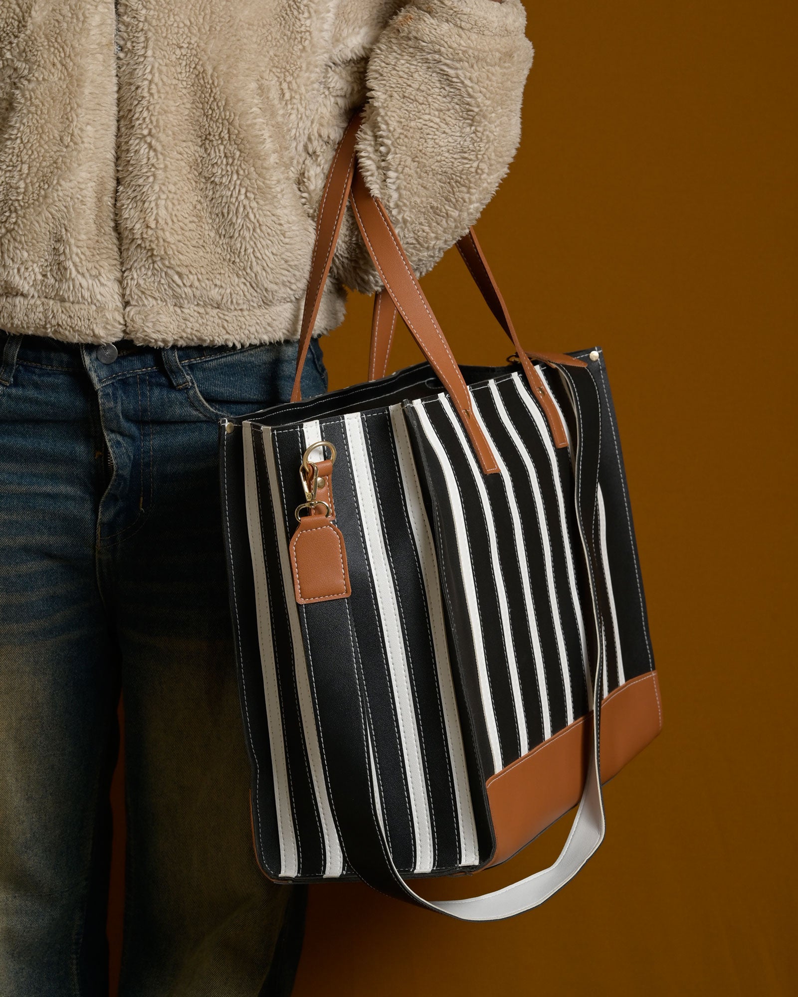Pinstripe Bag - Black & Tan
