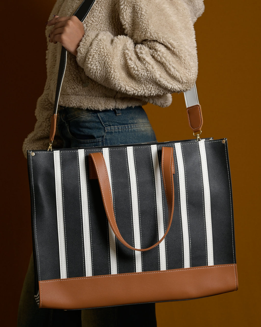 Pinstripe Bag - Black & Tan