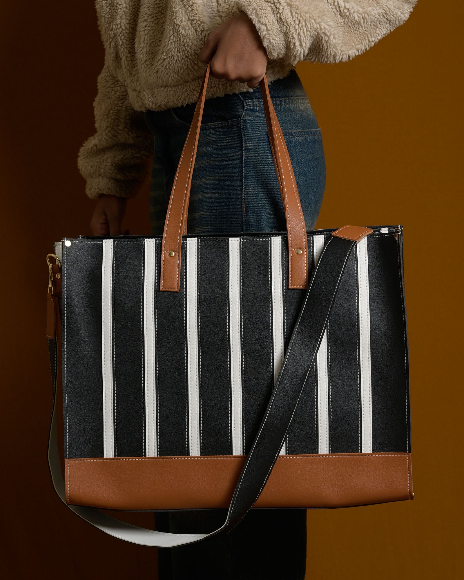 Pinstripe Bag - Black & Tan