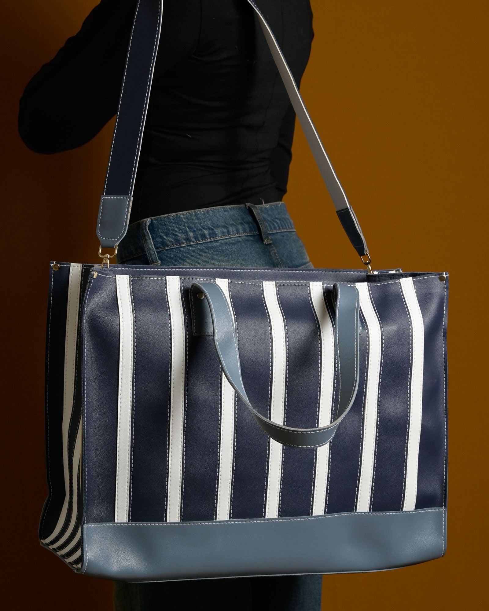 Pinstripe Bag - Navy & Blue