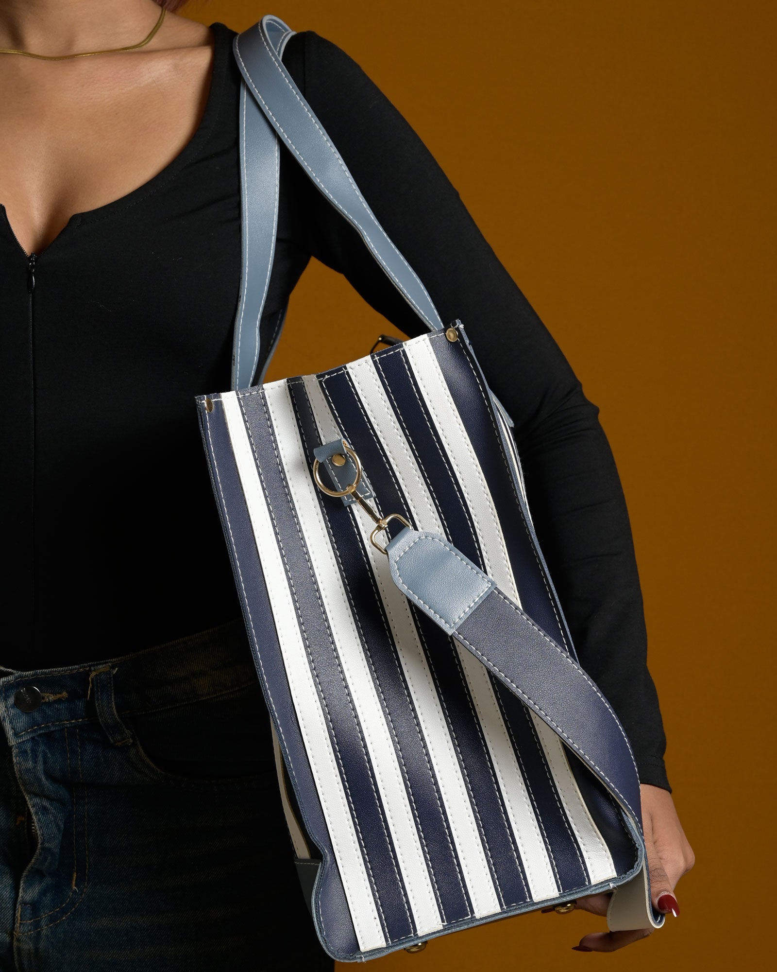Pinstripe Bag - Navy & Blue