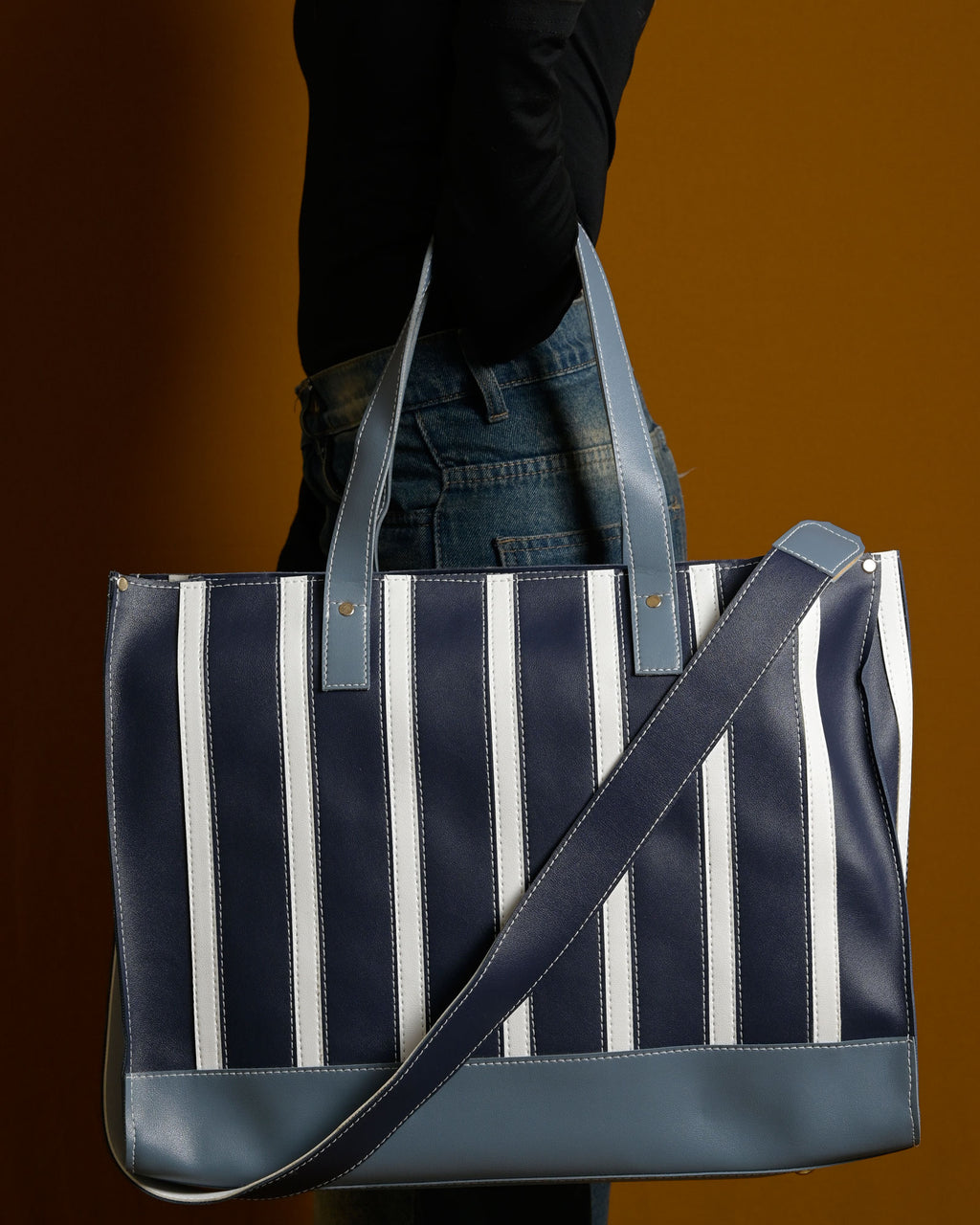 Pinstripe Bag - Navy & Blue