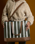 Pinstripe Bag - Olive & Brown