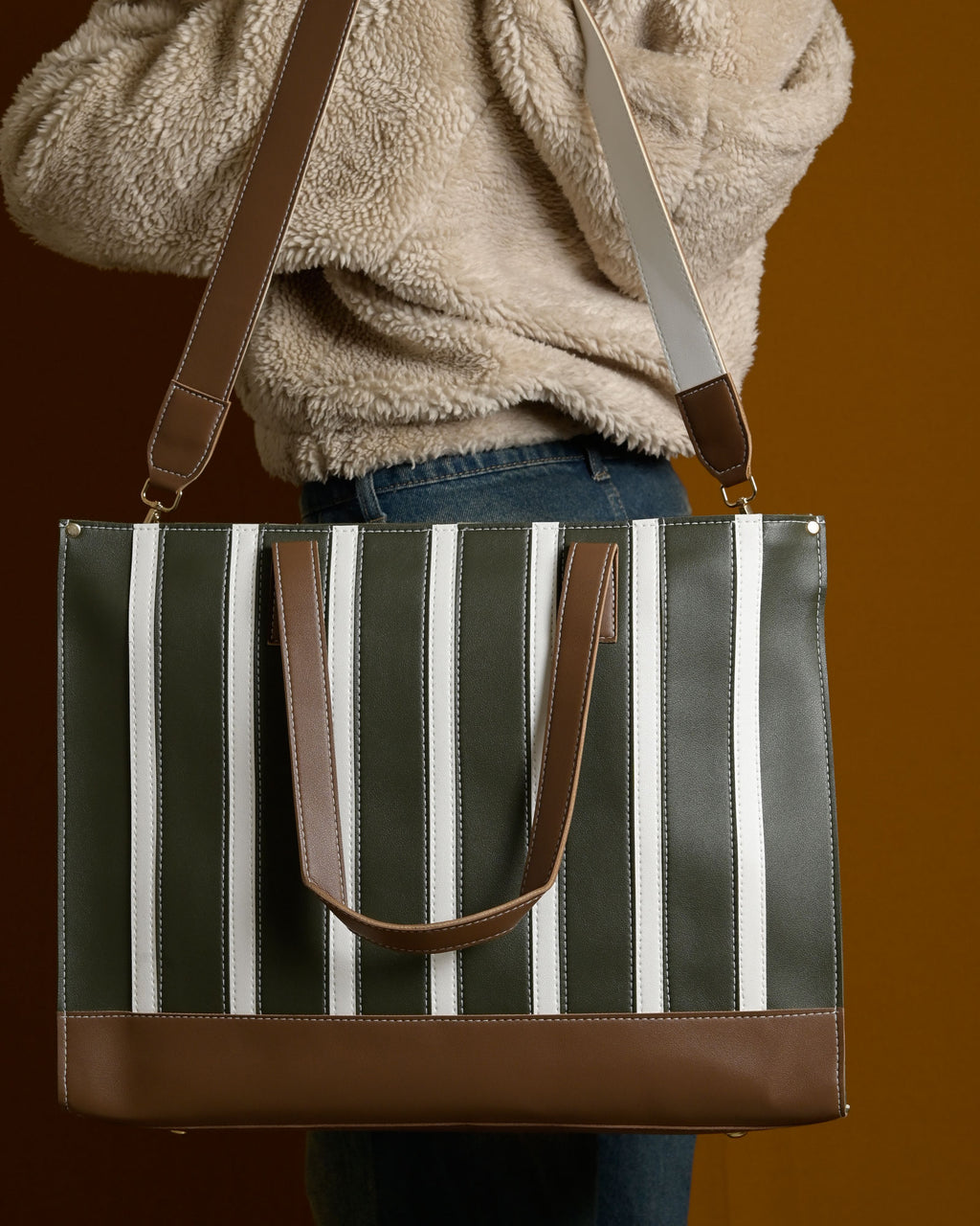 Pinstripe Bag - Olive & Brown