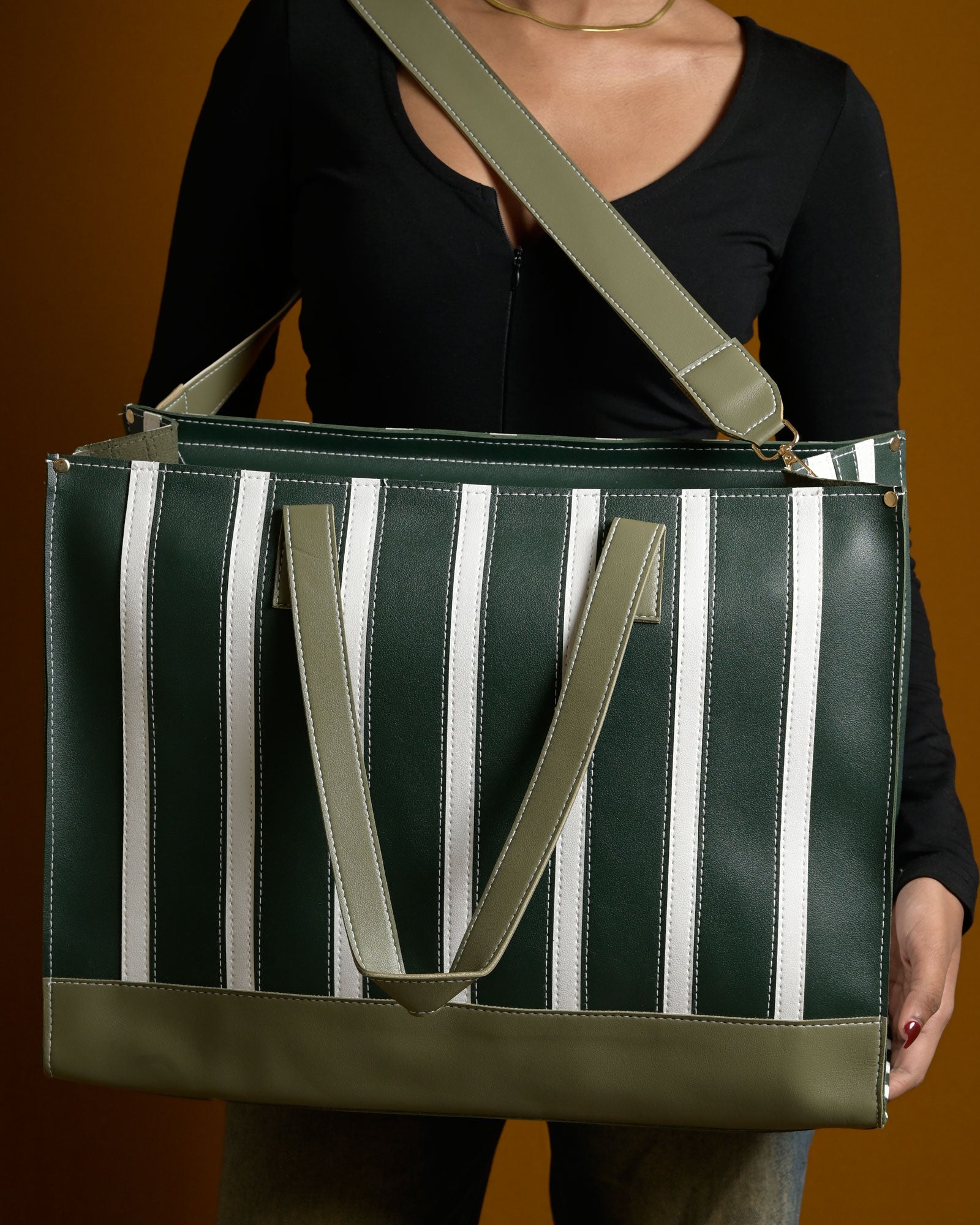 Pinstripe Bag - Olive & Sage