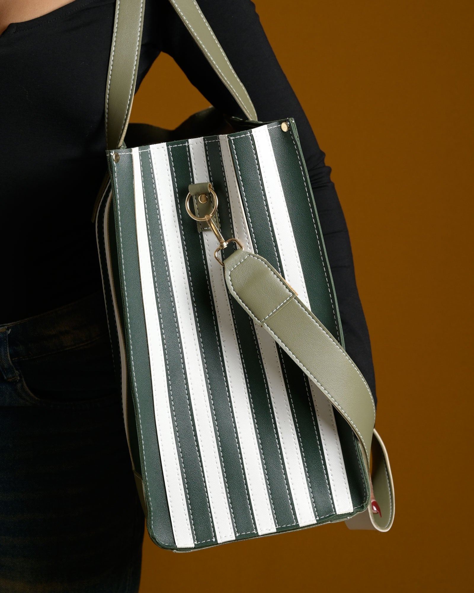 Pinstripe Bag - Olive & Sage