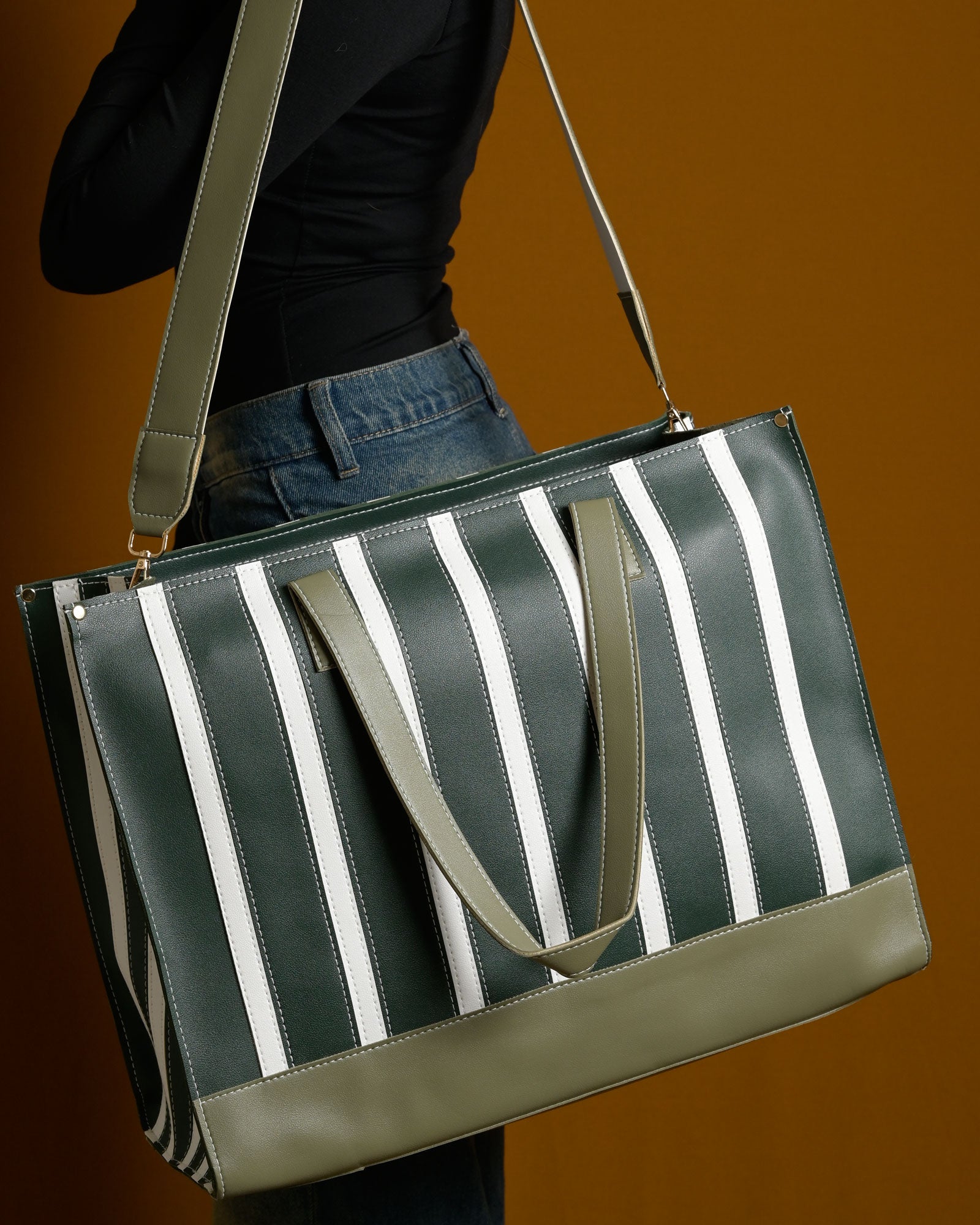 Pinstripe Bag - Olive & Sage