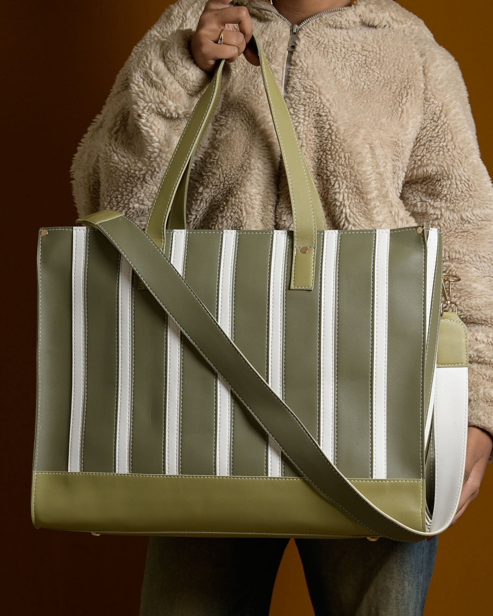 Pinstripe Bag - Sage & Lime