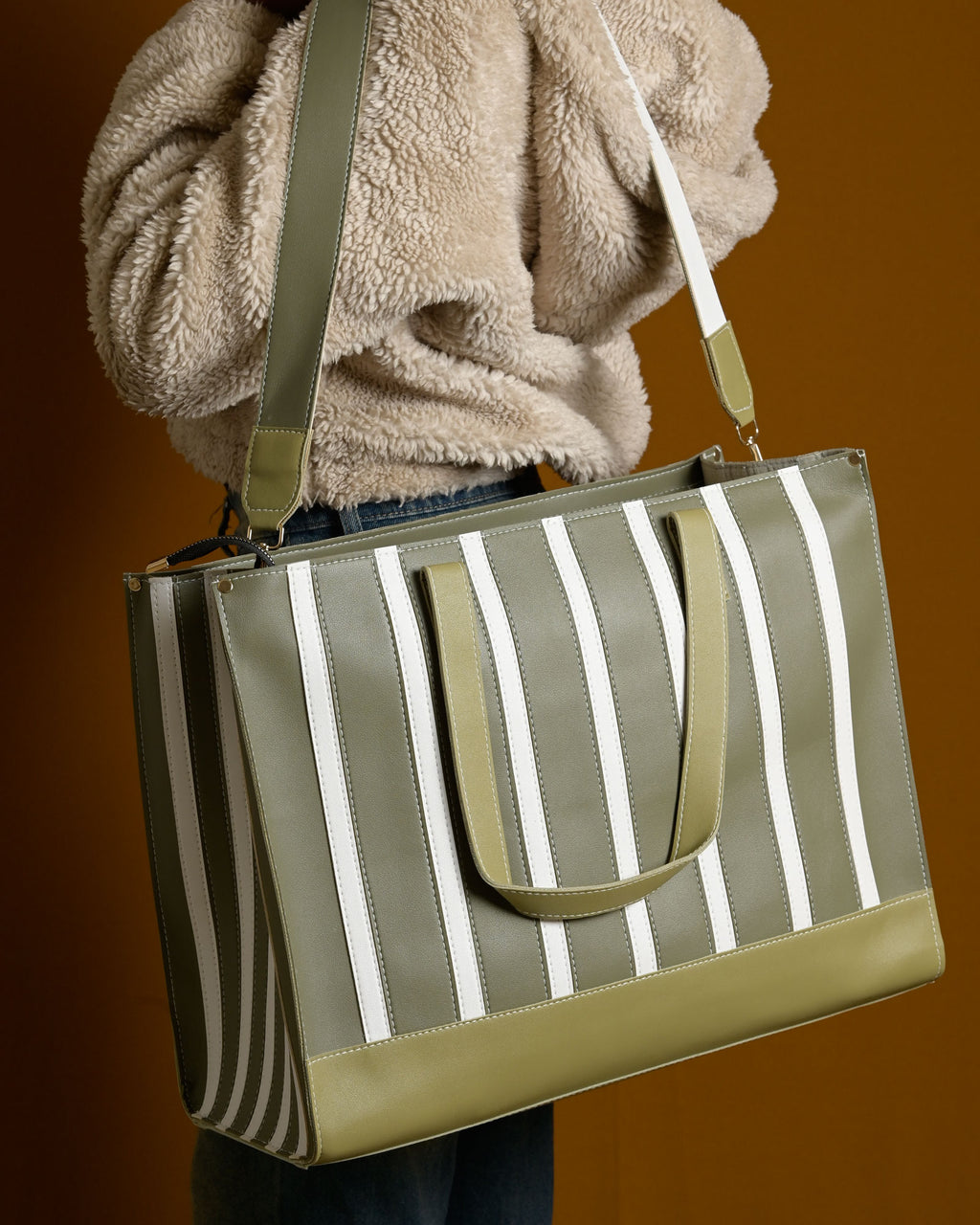Pinstripe Bag - Sage & Lime