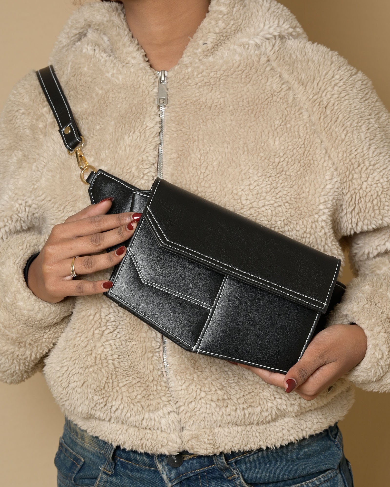 Structured Crossbody Sling Bag - Black