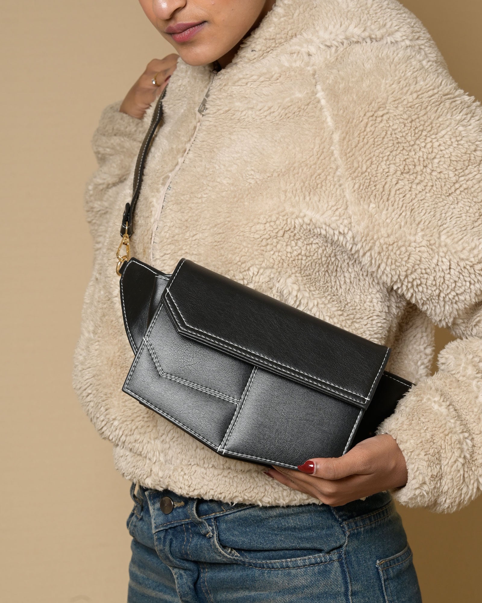 Structured Crossbody Sling Bag - Black