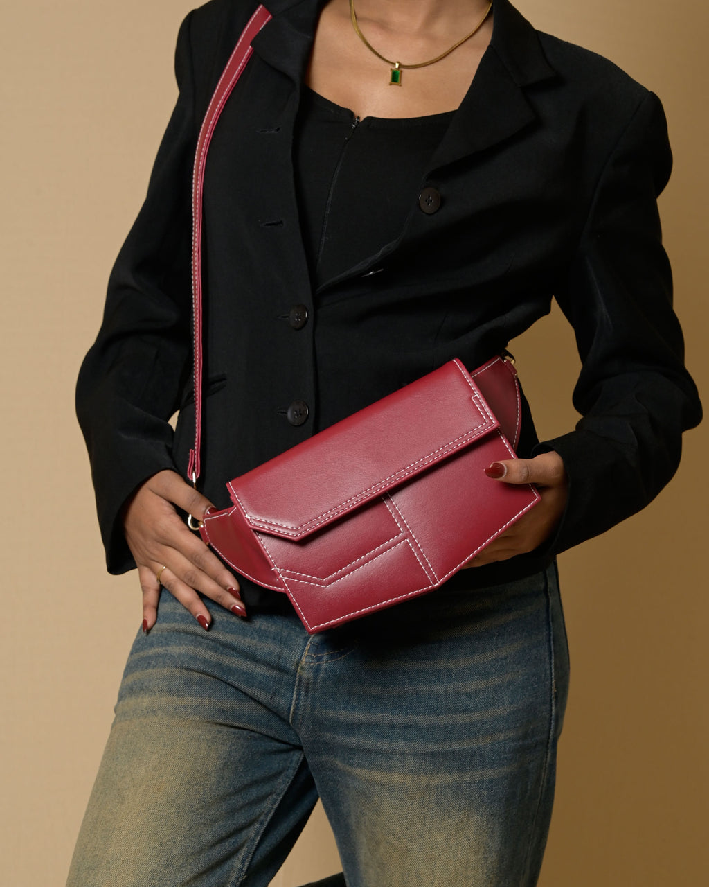 Structured Crossbody Sling Bag - Red