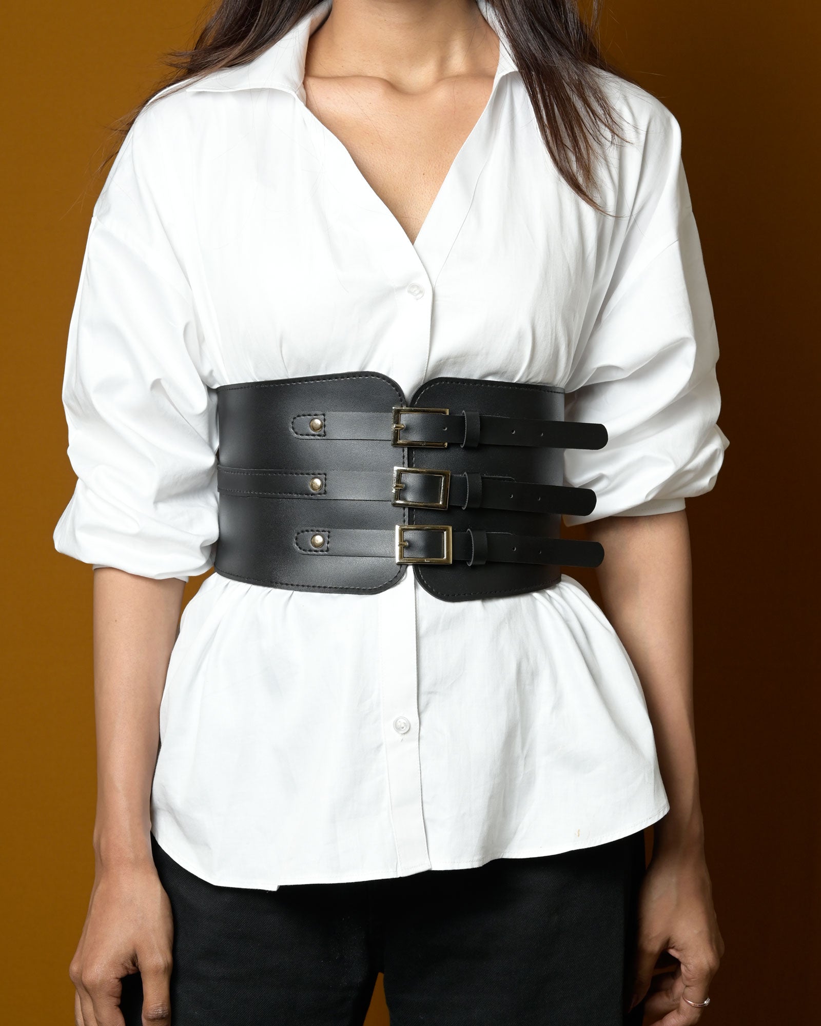 Premium PU Vegan Leather Triple Corset Waist Belt for Women